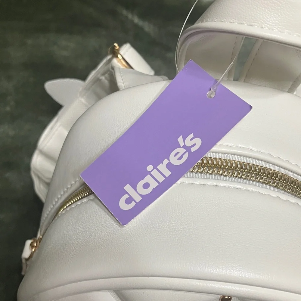 White Quilted Mini Backpack with Gold Hardware